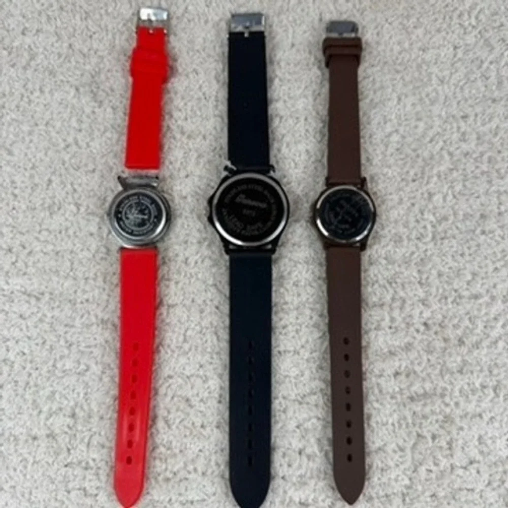 Geneva Women Silicone Band Watch Lot Red Black Brown Rhinestone Bezel 3pc Bundle